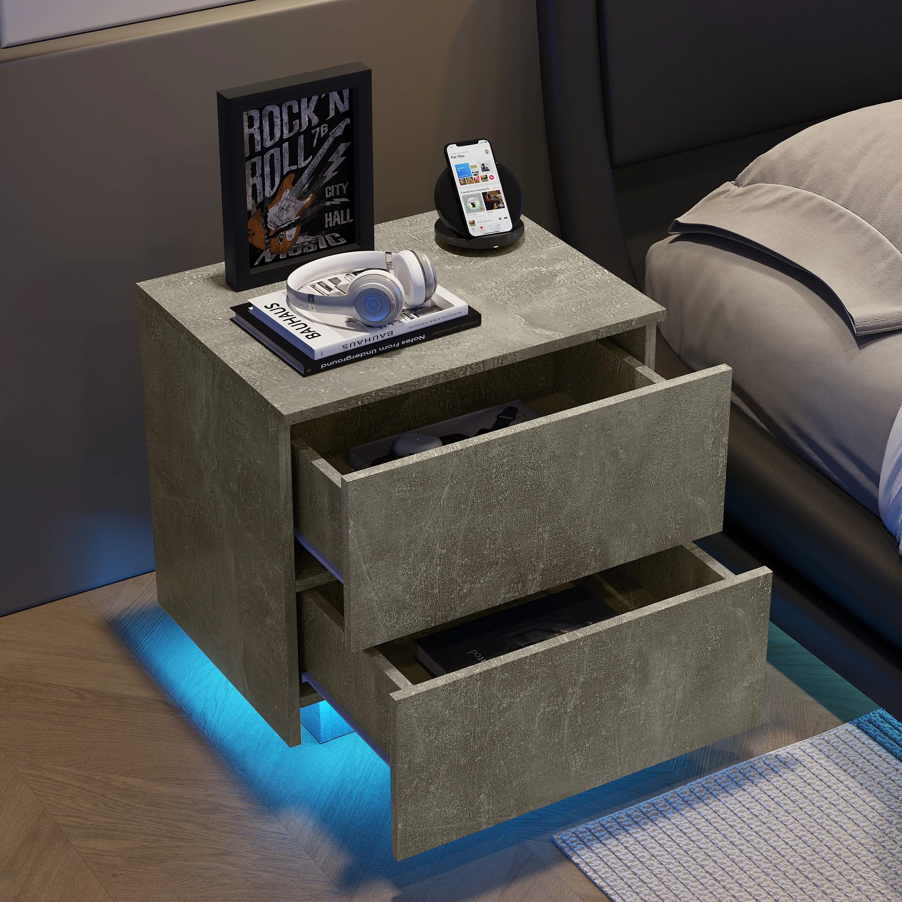 Nami Nightstand with LED Strip Lights - Grey