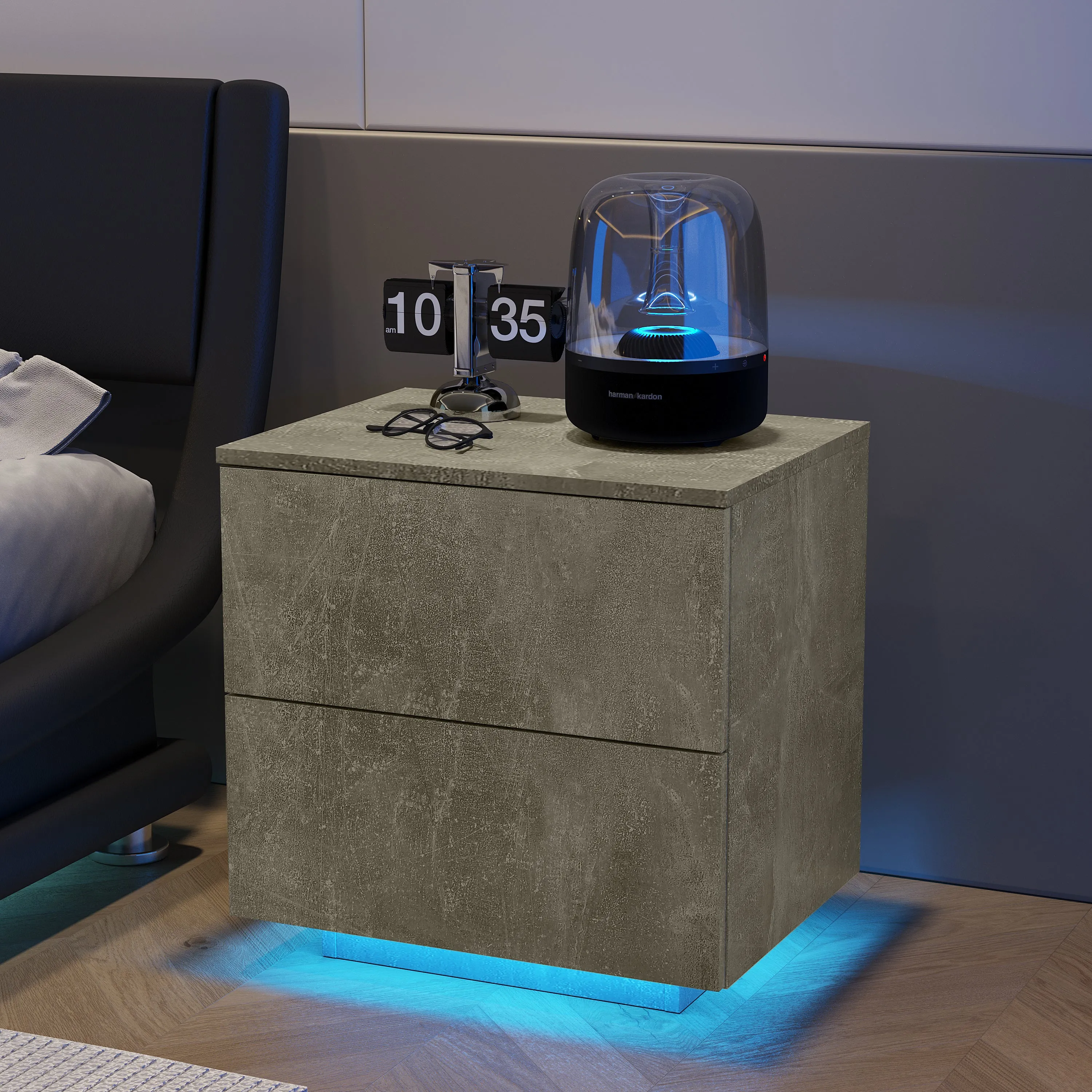 Nami Nightstand with LED Strip Lights - Grey