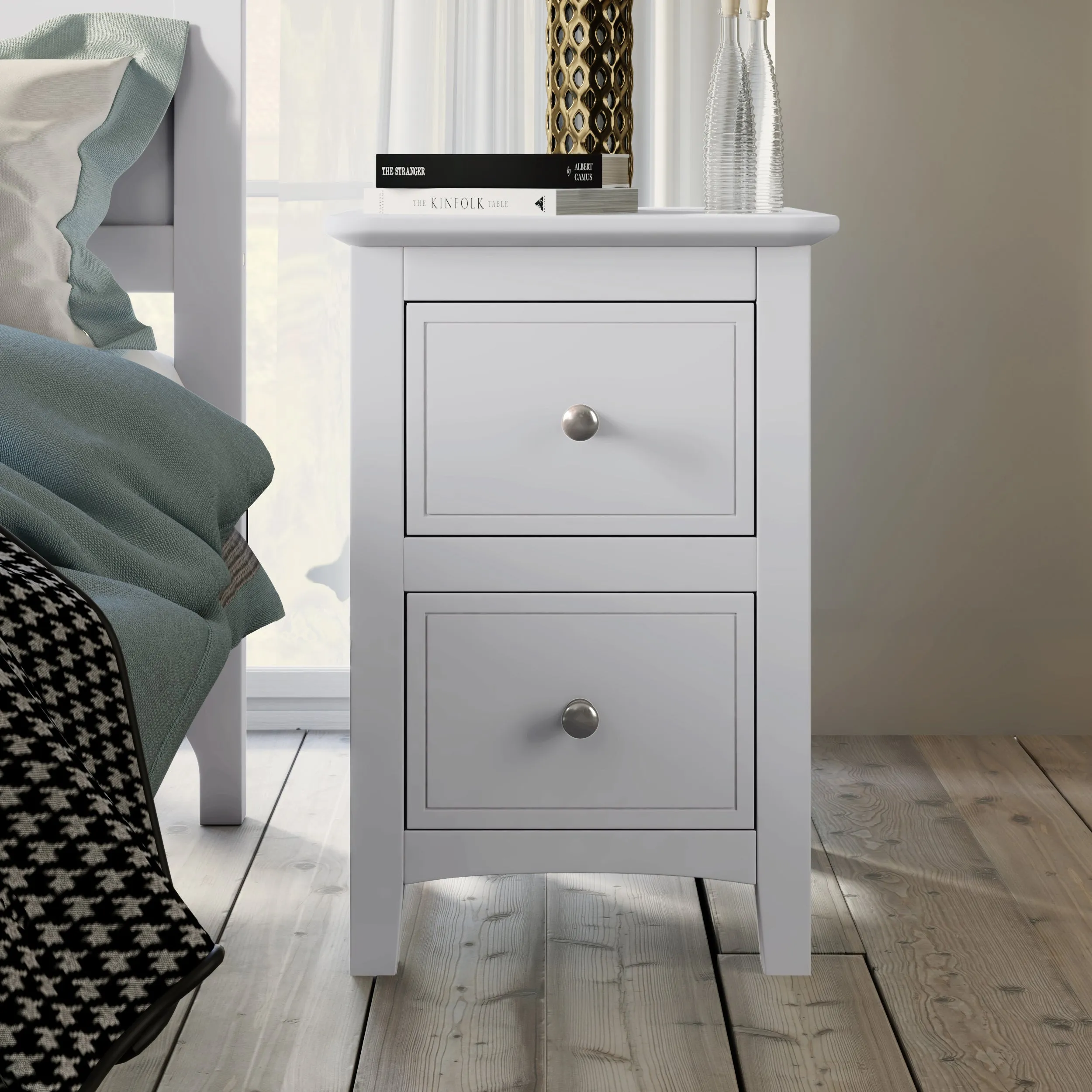 New Port 2 Drawers Solid Wood Nightstand End Table - White