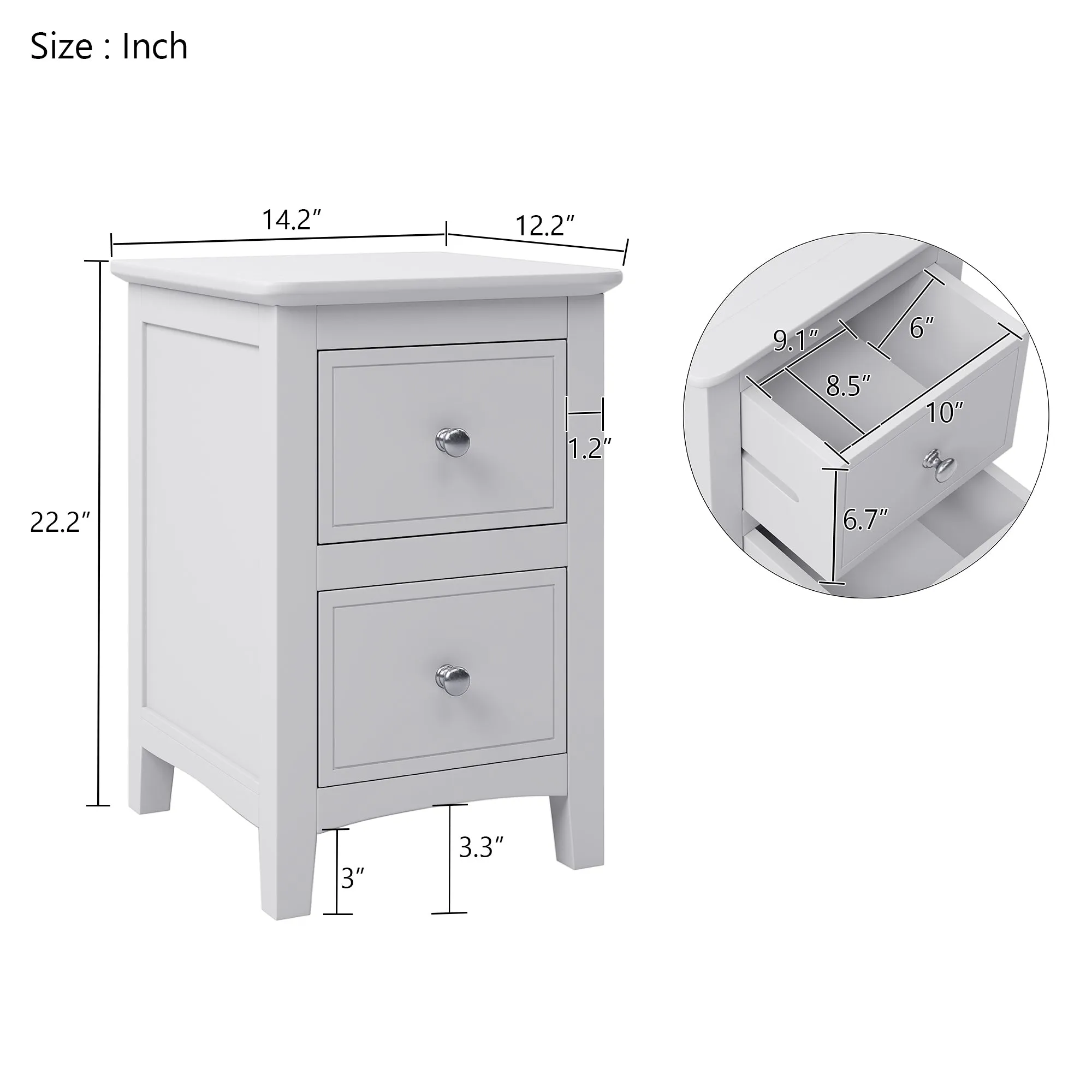 New Port 2 Drawers Solid Wood Nightstand End Table - White