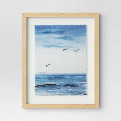 New - (Set of 2) 16" x 20" Seascape Framed Art Set Natural - Threshold