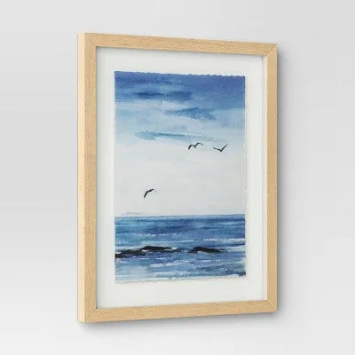 New - (Set of 2) 16" x 20" Seascape Framed Art Set Natural - Threshold