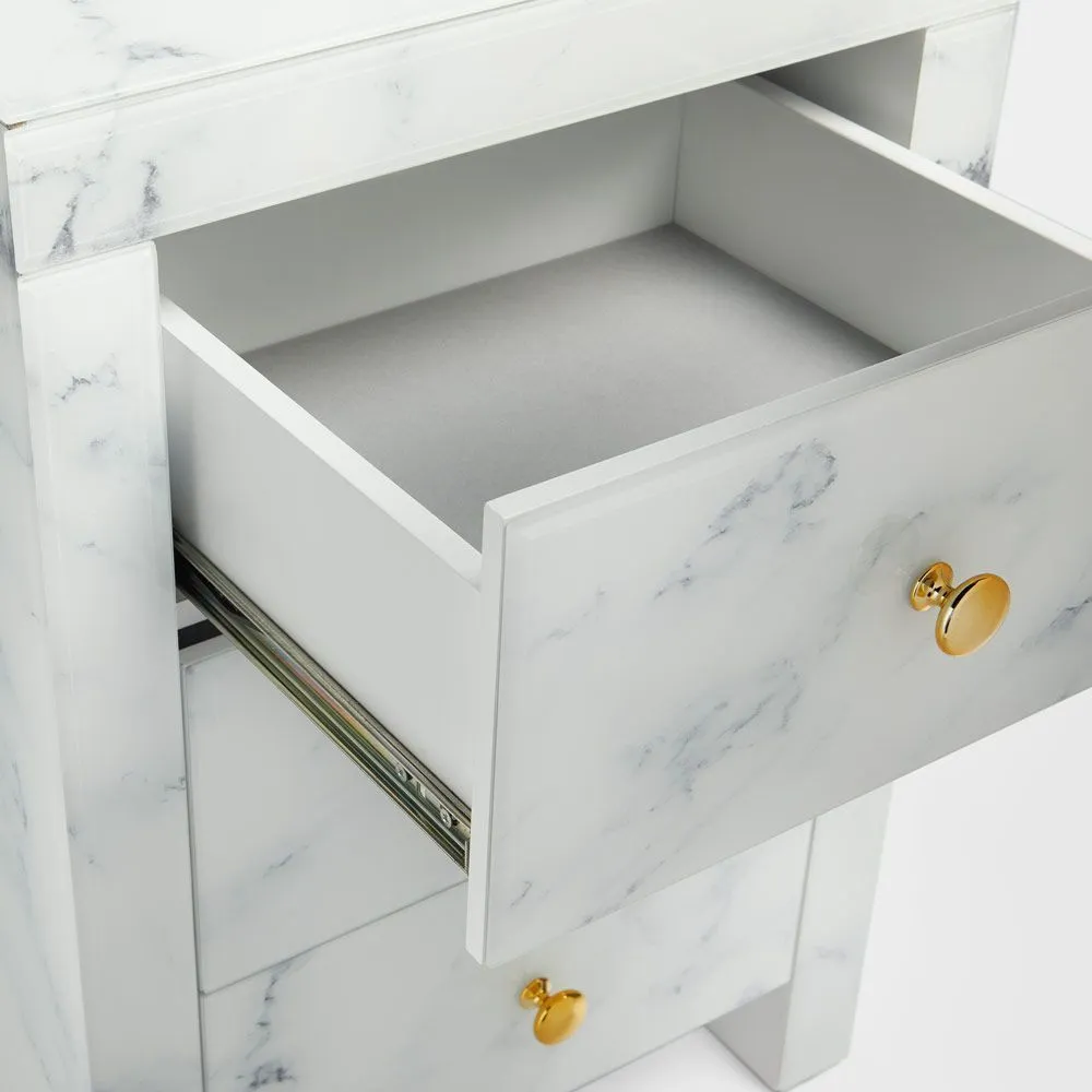 Onyx Marble Nightstand with 3 Drawers - White