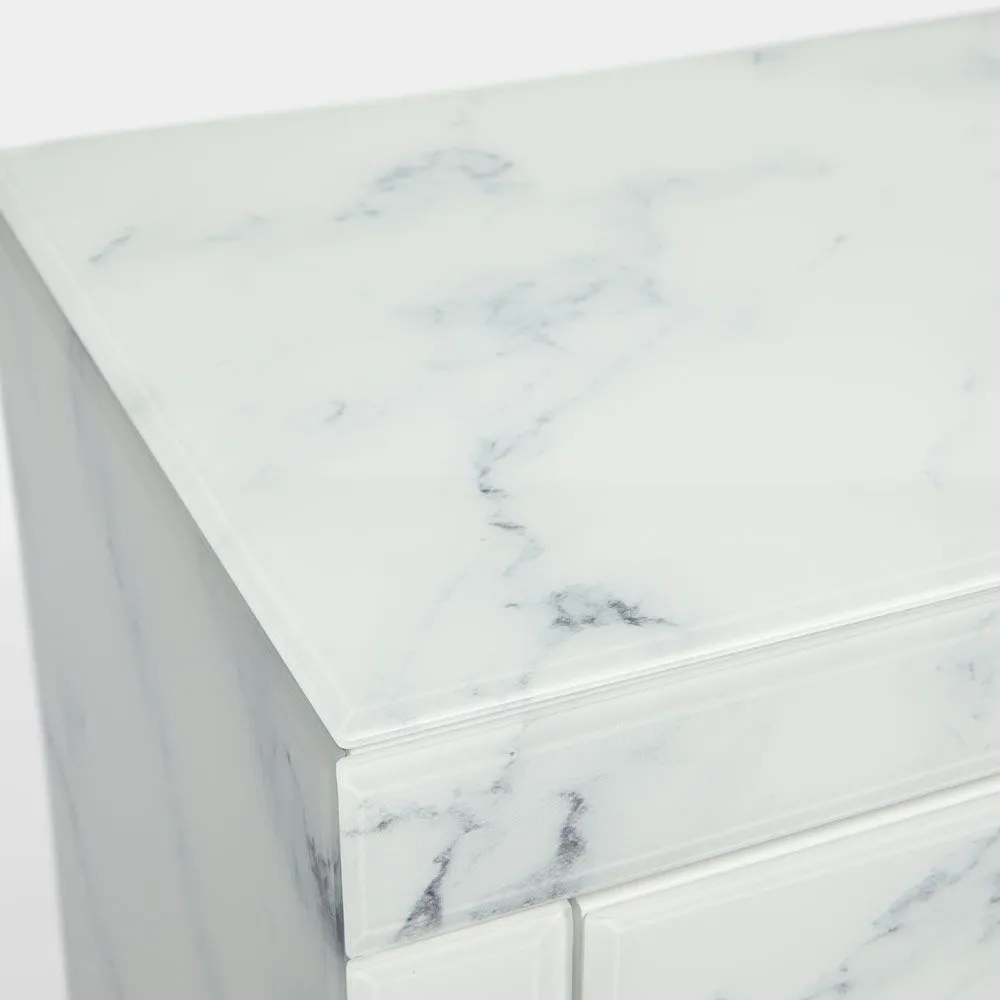 Onyx Marble Nightstand with 3 Drawers - White