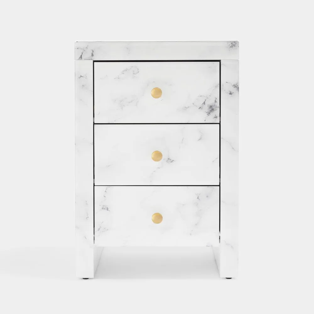 Onyx Marble Nightstand with 3 Drawers - White