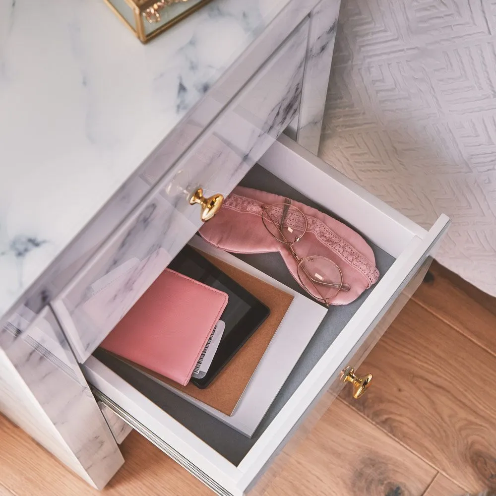 Onyx Marble Nightstand with 3 Drawers - White