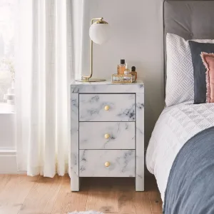 Onyx Marble Nightstand with 3 Drawers - White