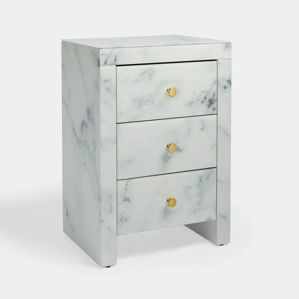 Onyx Marble Nightstand with 3 Drawers - White