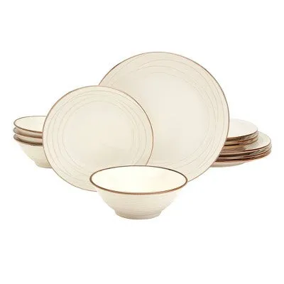 Open Box - 12pc Stoneware Olivia Dinnerware Set White - Tabletops Gallery