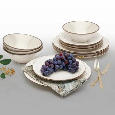 Open Box - 12pc Stoneware Olivia Dinnerware Set White - Tabletops Gallery