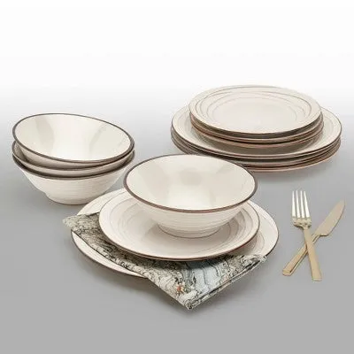 Open Box - 12pc Stoneware Olivia Dinnerware Set White - Tabletops Gallery