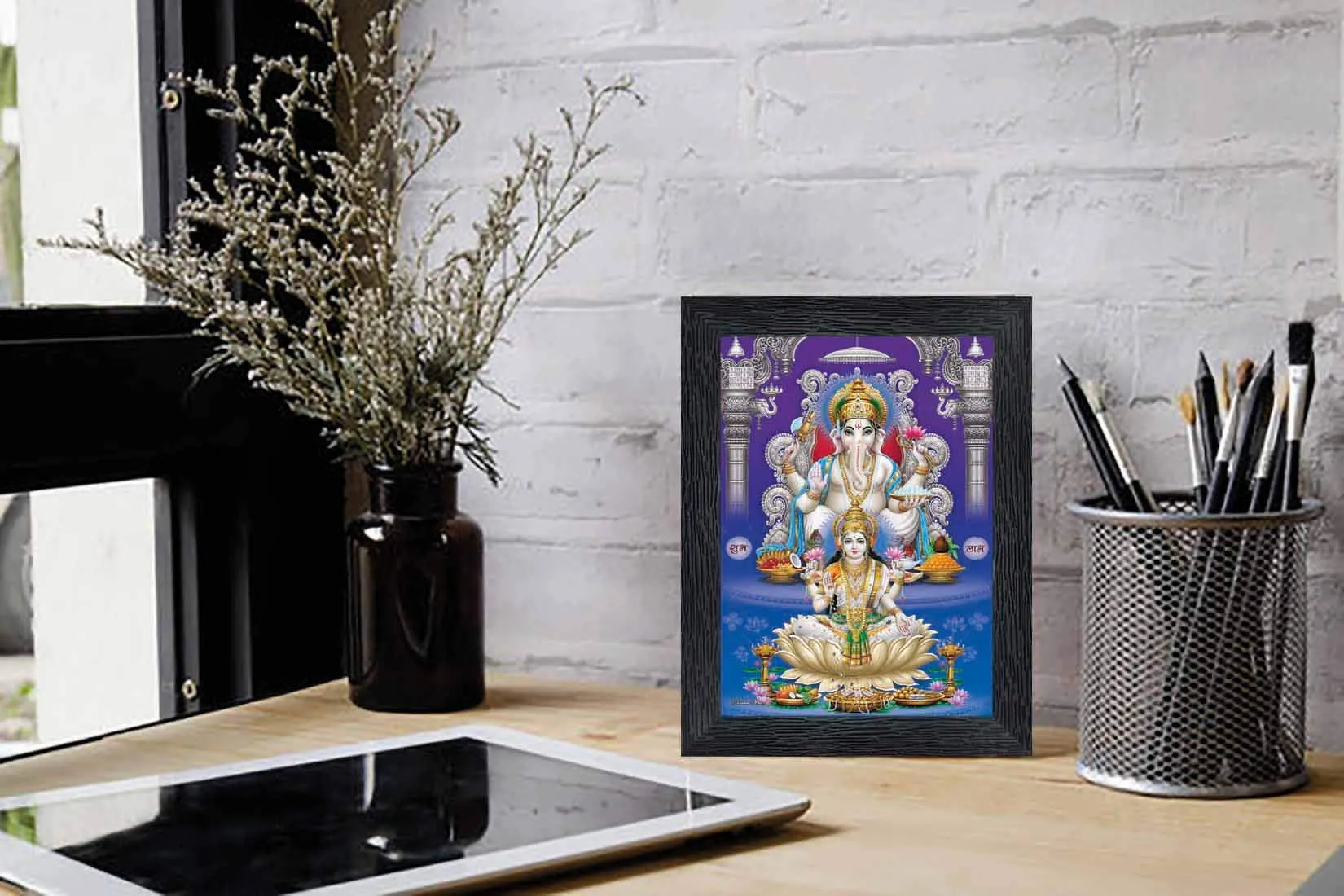 PnF Diwali Puja (laxmiji, Ganeshji,Saraswatiji) Religious Wood Photo Frames with Acrylic Sheet (Glass) for Worship/Pooja(photoframe,Multicolour,8x6inch) 20618