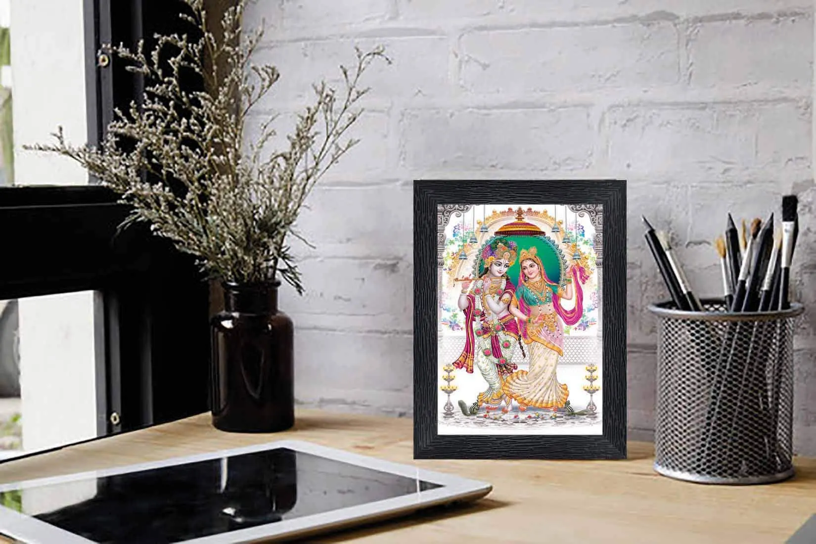 PnF Radha kishna Religious Wood Photo Frames with Acrylic Sheet (Glass) for Worship/Pooja(photoframe,Multicolour,8x6inch)-20681