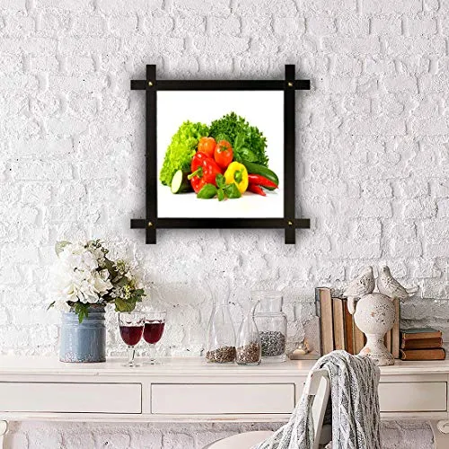 Poster n Frames Cross Wooden Frame Hand-Crafted with Photo of Fruits and Vegetable 25376- (16.5x16.5inch,wood,multicolour)