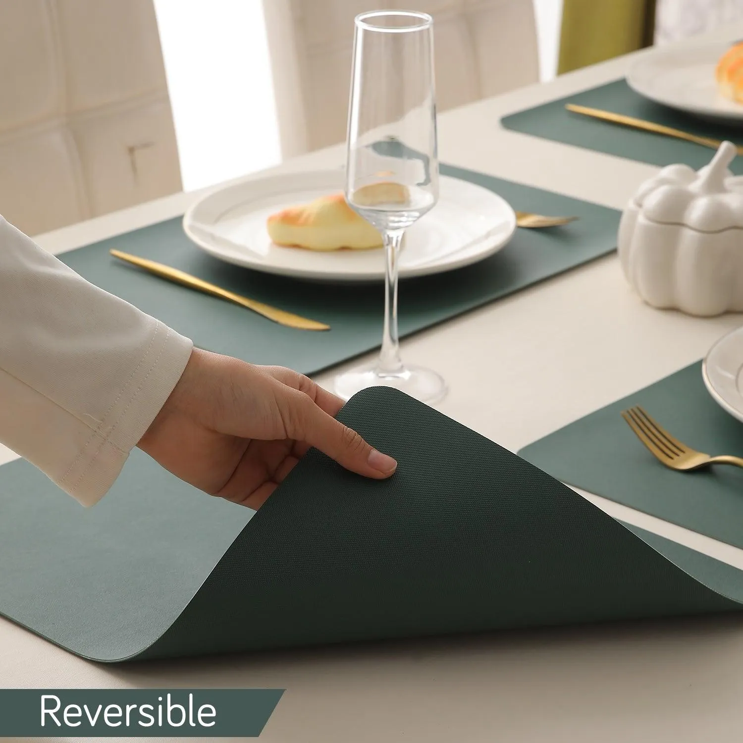 Premium Faux Leather Dining Table Mats, Green