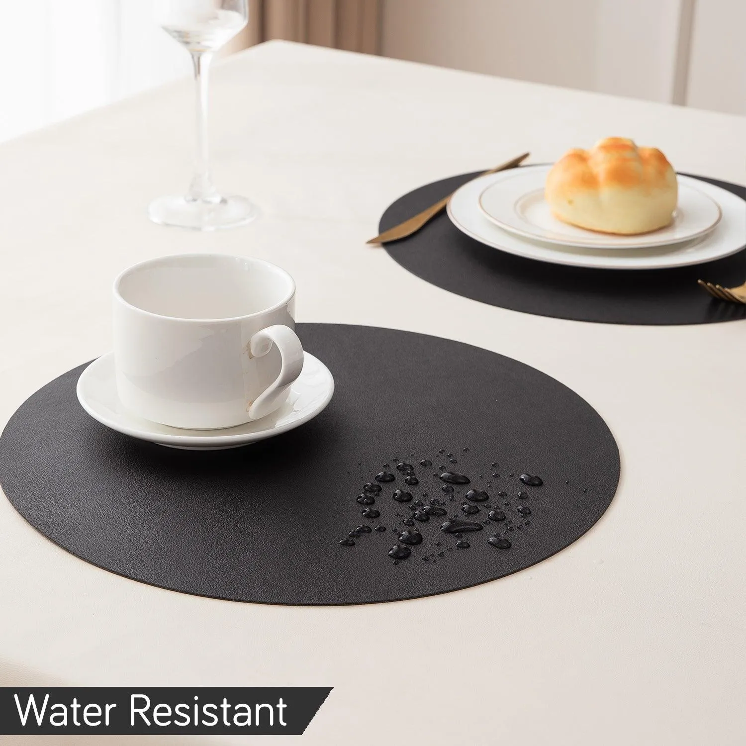 Premium Faux Leather Dining Table Round Mats, Black