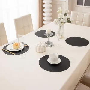 Premium Faux Leather Dining Table Round Mats, Black