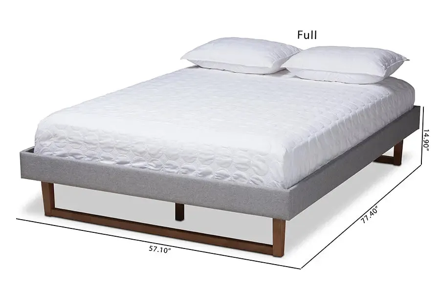 Quinn Light Gray Fabric Walnut Brown Wood Platform Bed (King)