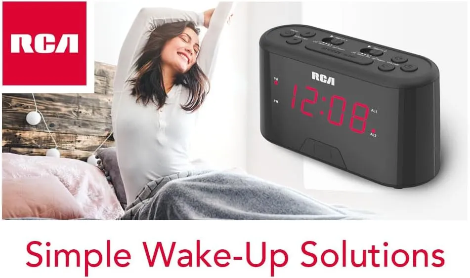 RCA AM/FM Alarm Clock Radio w/Red LED And Dual Wake - Black