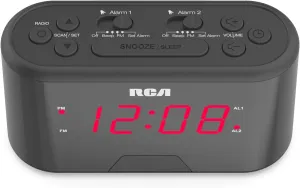 RCA AM/FM Alarm Clock Radio w/Red LED And Dual Wake - Black