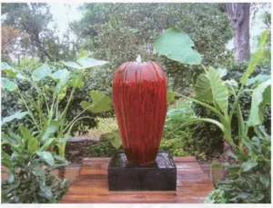 Red Black Glazed Large Round Fancy Ceramic Fountain - Modern Water Feature