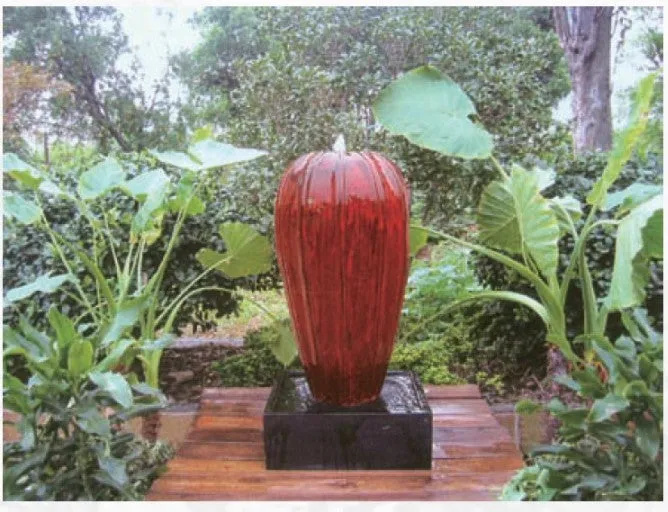 Red Black Glazed Large Round Fancy Ceramic Fountain - Modern Water Feature