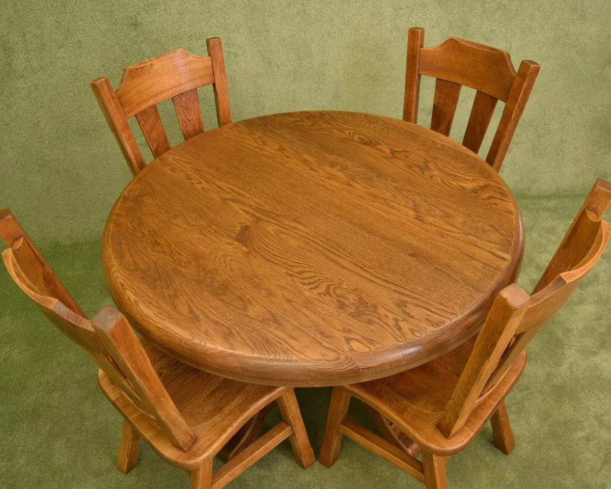 Round Rustic Dutch Oak Table & 4 Chairs