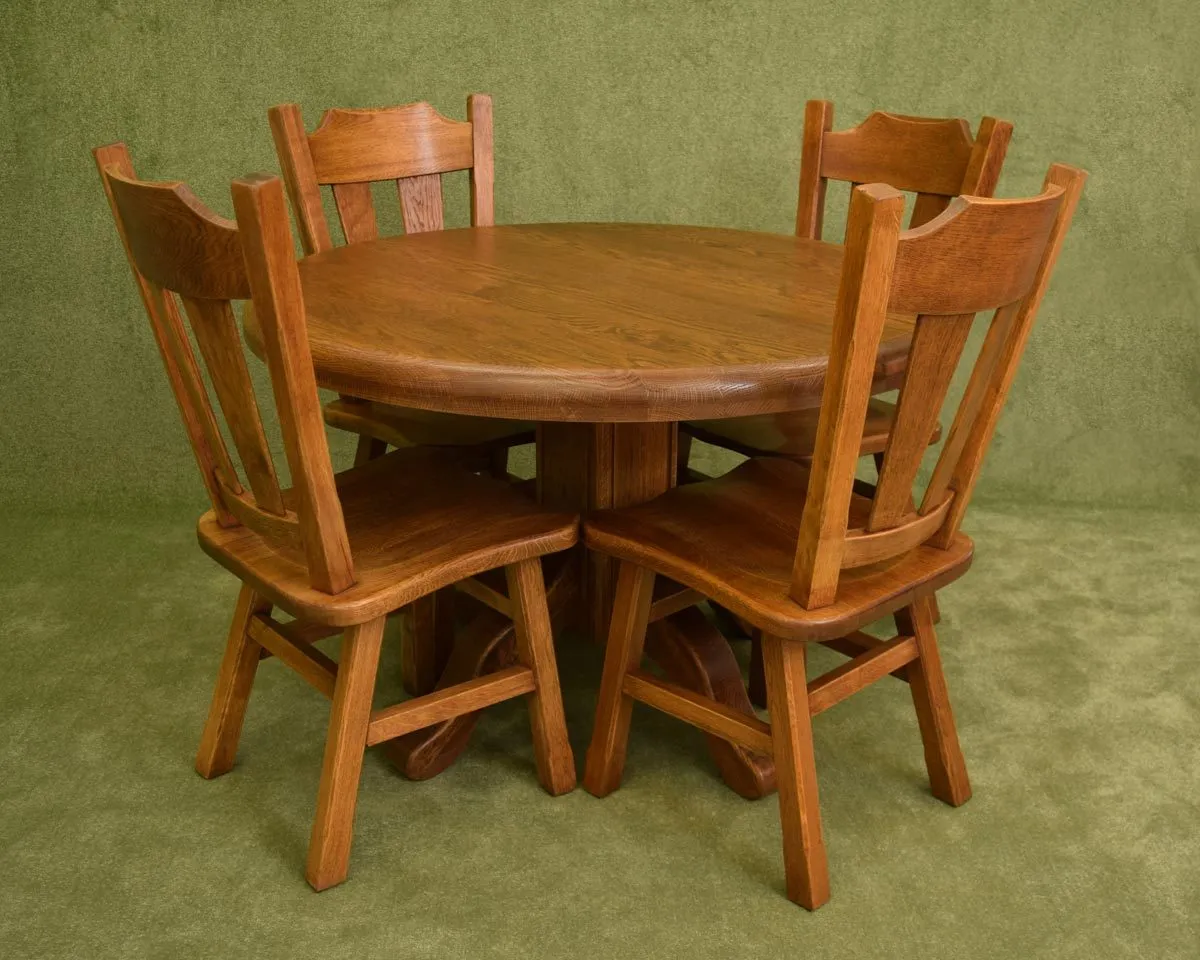 Round Rustic Dutch Oak Table & 4 Chairs