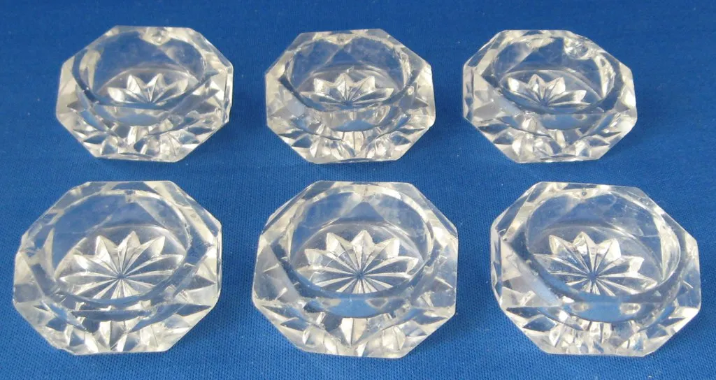 Salt Dips Set 6 Victorian 1890s Honeycomb Diamond Faceted Glass Open Salts