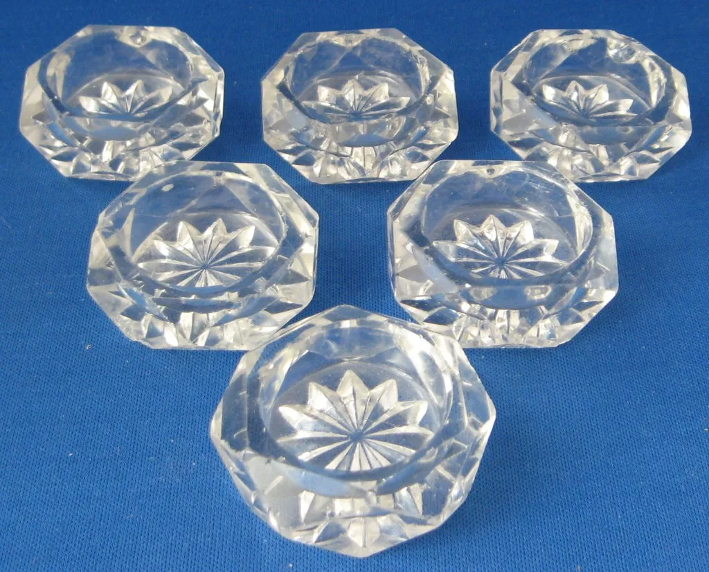 Salt Dips Set 6 Victorian 1890s Honeycomb Diamond Faceted Glass Open Salts