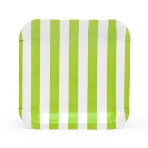 Sambellina Lime Green Candy Stripe Square Plates - Lunch - 12 Pack