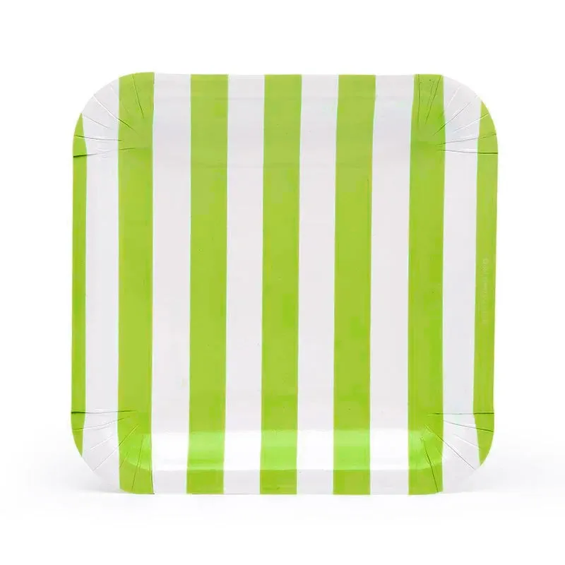 Sambellina Lime Green Candy Stripe Square Plates - Lunch - 12 Pack