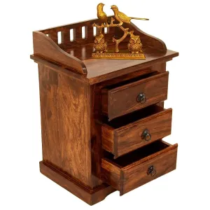 SHRI MINTU'S ART Sheesham Wood Bedside Table for Bedroom | Wooden Bed Side Nightstand Table | Night Stand Lamp Holder for Home | End Table for Living Room with 3 Drawer Storage | Honey Brown