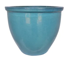 Smooth Milky Blue Ceramic Garden Pot (Set Of 3)