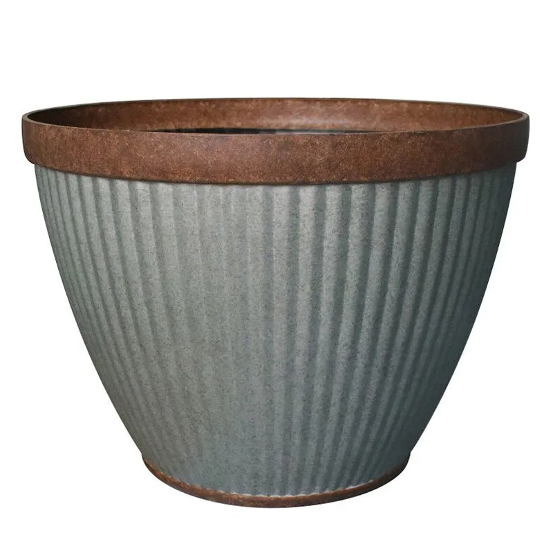 Southern Patio HDR-046868 Planter, 20-1/2 in Dia, 15 in H, Round, Resin, Rustic Galvanized, Silvery :EA: QUANTITY: 1