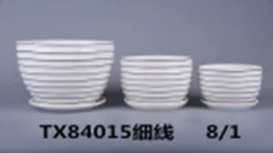 Striped White Ceramic Pot Set - Set of 3 | Modern and Trendy Table Top Pots