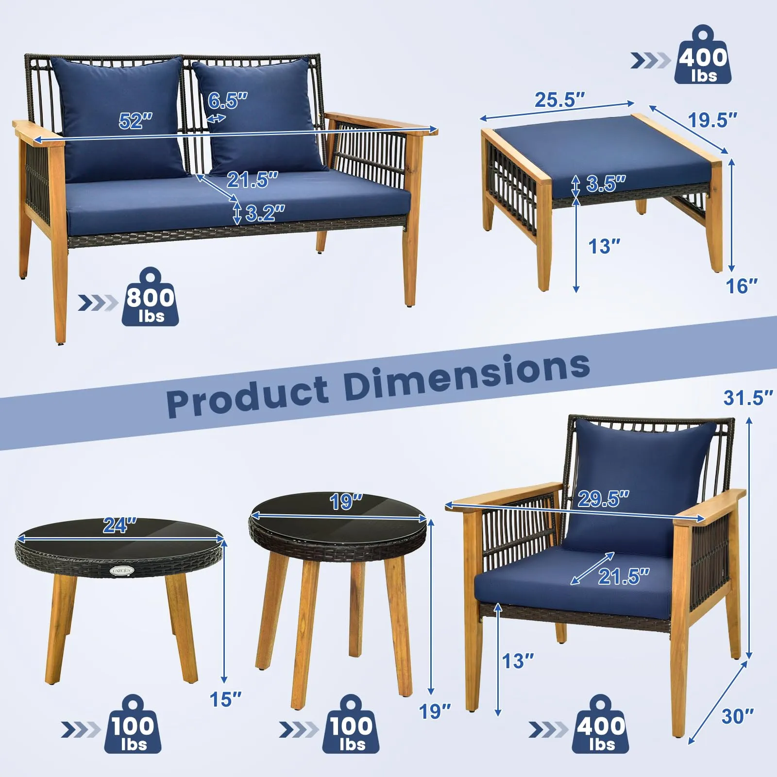 Tangkula 7 Piece Outdoor Conversation Set, Patiojoy Rattan Chair Set with 2 Coffee Tables & 2 Ottomans