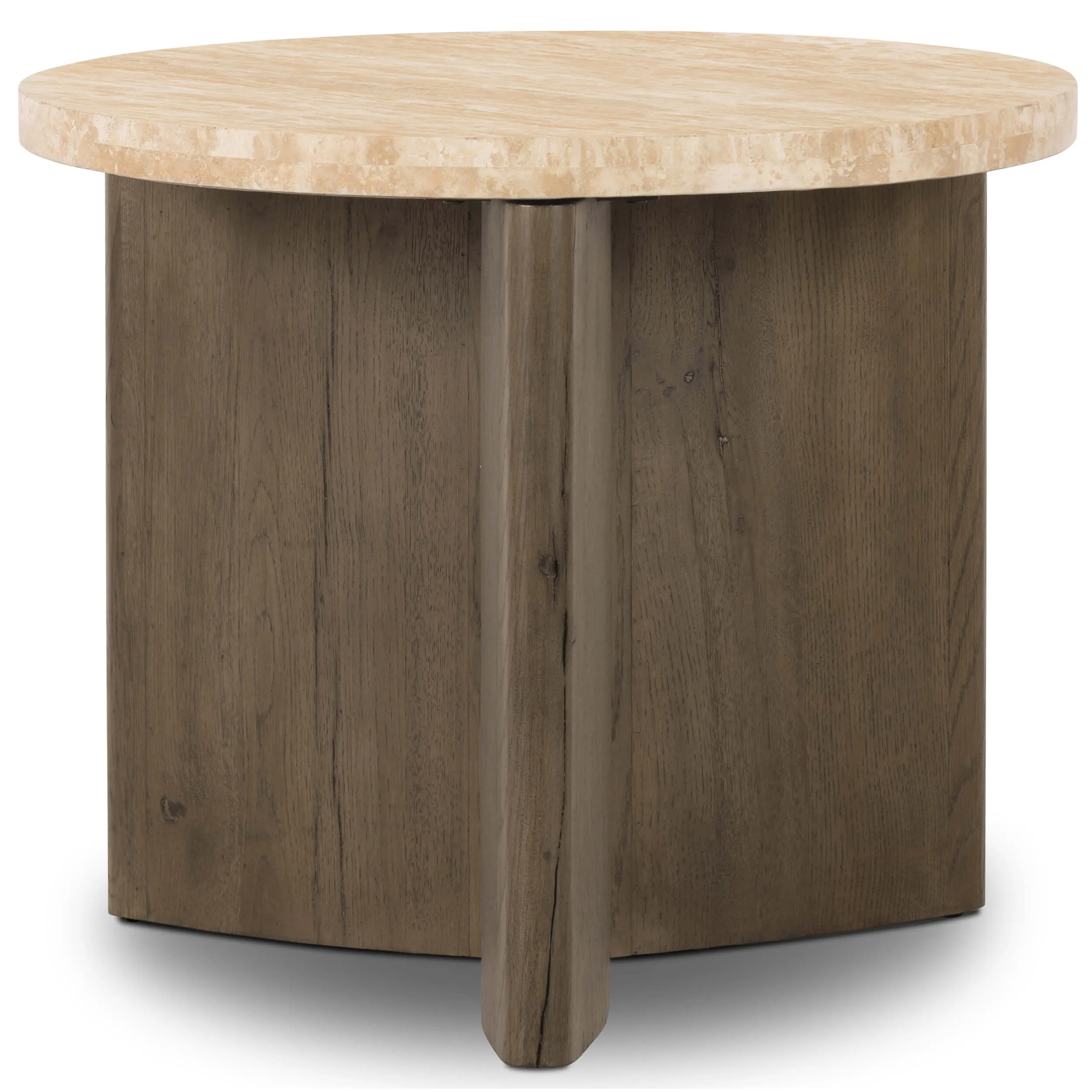 Toli End Table, Travertine/Rustic Grey