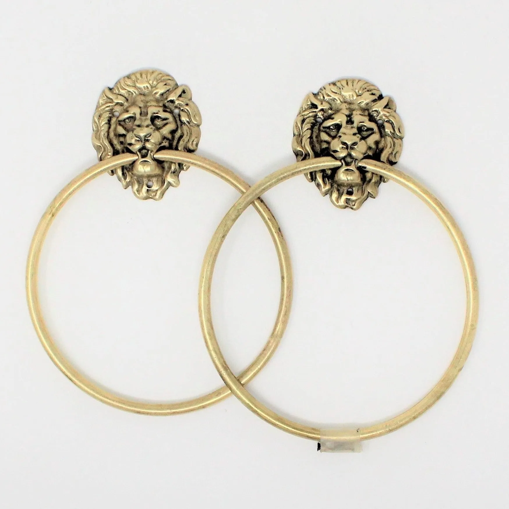 Towel Holder Rings, Brass Lion Head, Set of 2, Vintage, SOLD