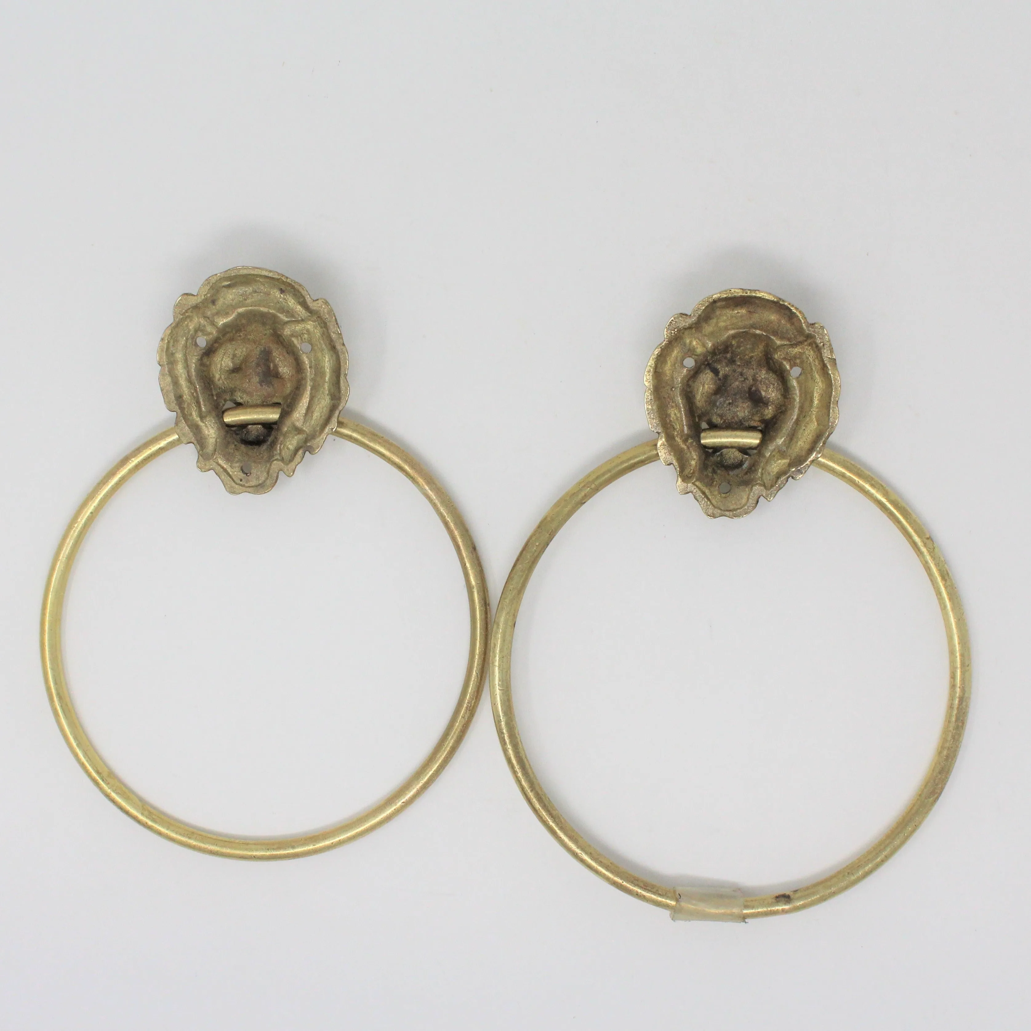 Towel Holder Rings, Brass Lion Head, Set of 2, Vintage, SOLD