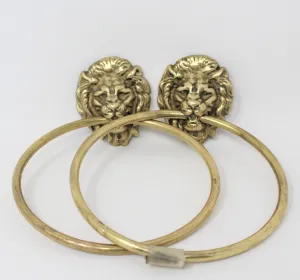 Towel Holder Rings, Brass Lion Head, Set of 2, Vintage, SOLD