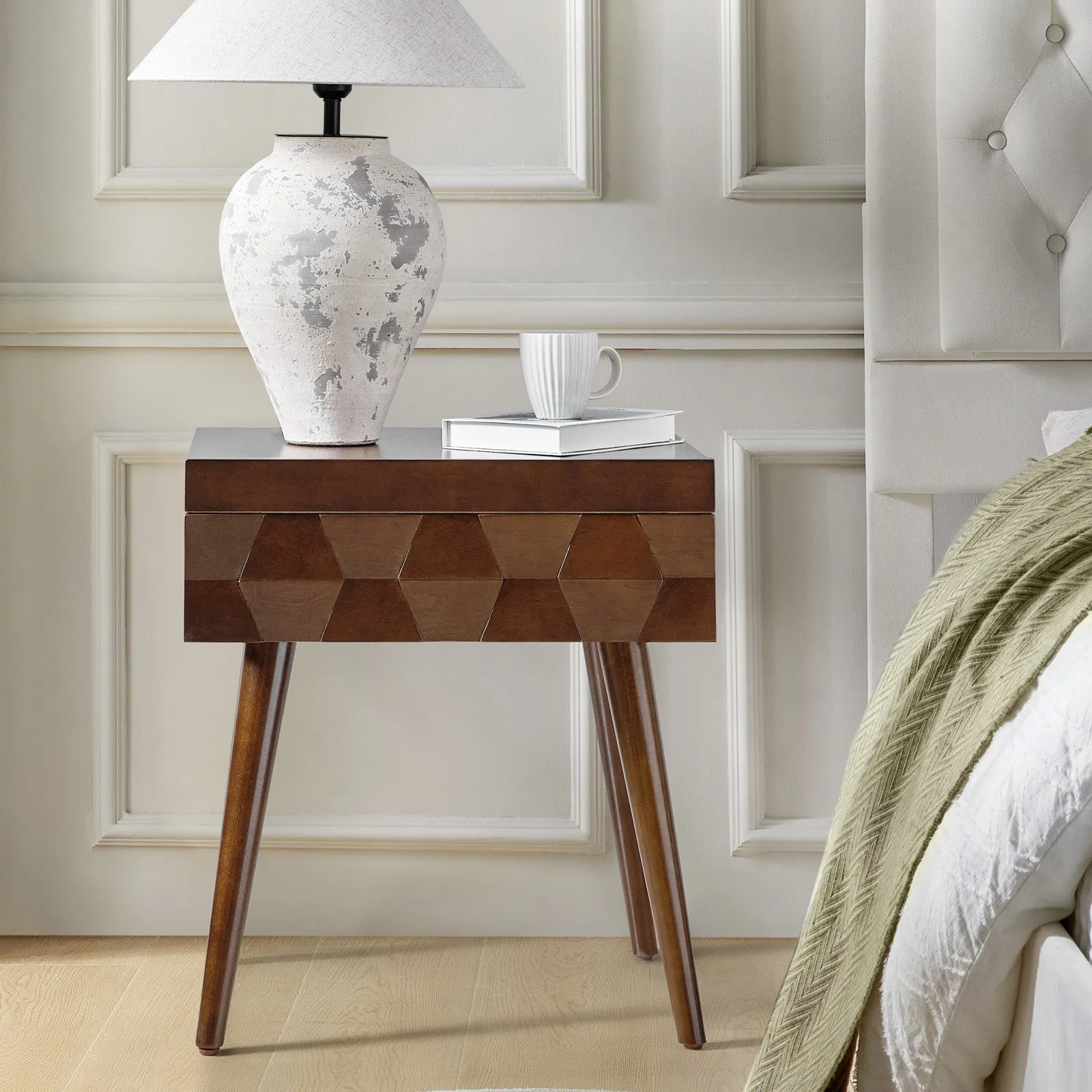 Vivian Mid-century Modern Nightstand with Charging Station