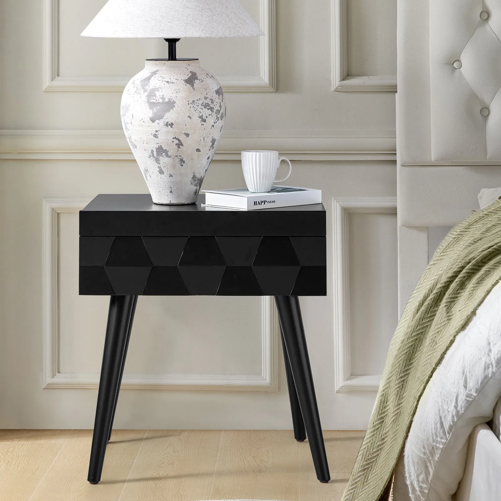 Vivian Mid-century Modern Nightstand with Charging Station