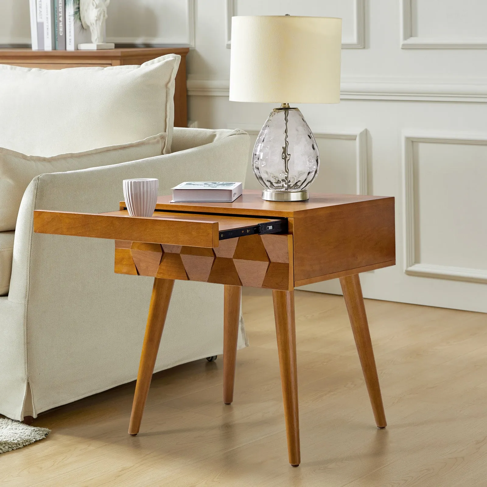 Vivian Mid-century Modern Nightstand with Charging Station