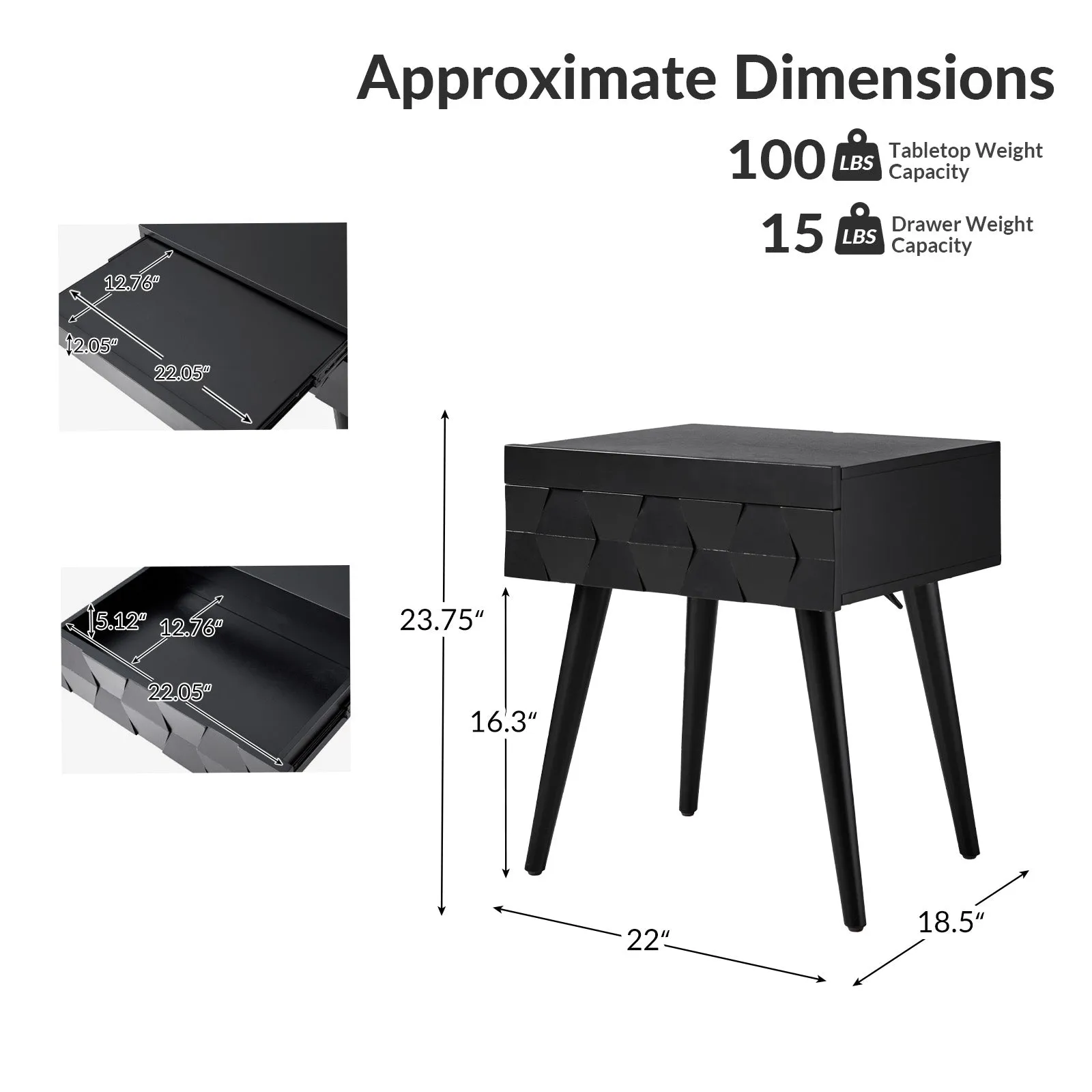 Vivian Mid-century Modern Nightstand with Charging Station