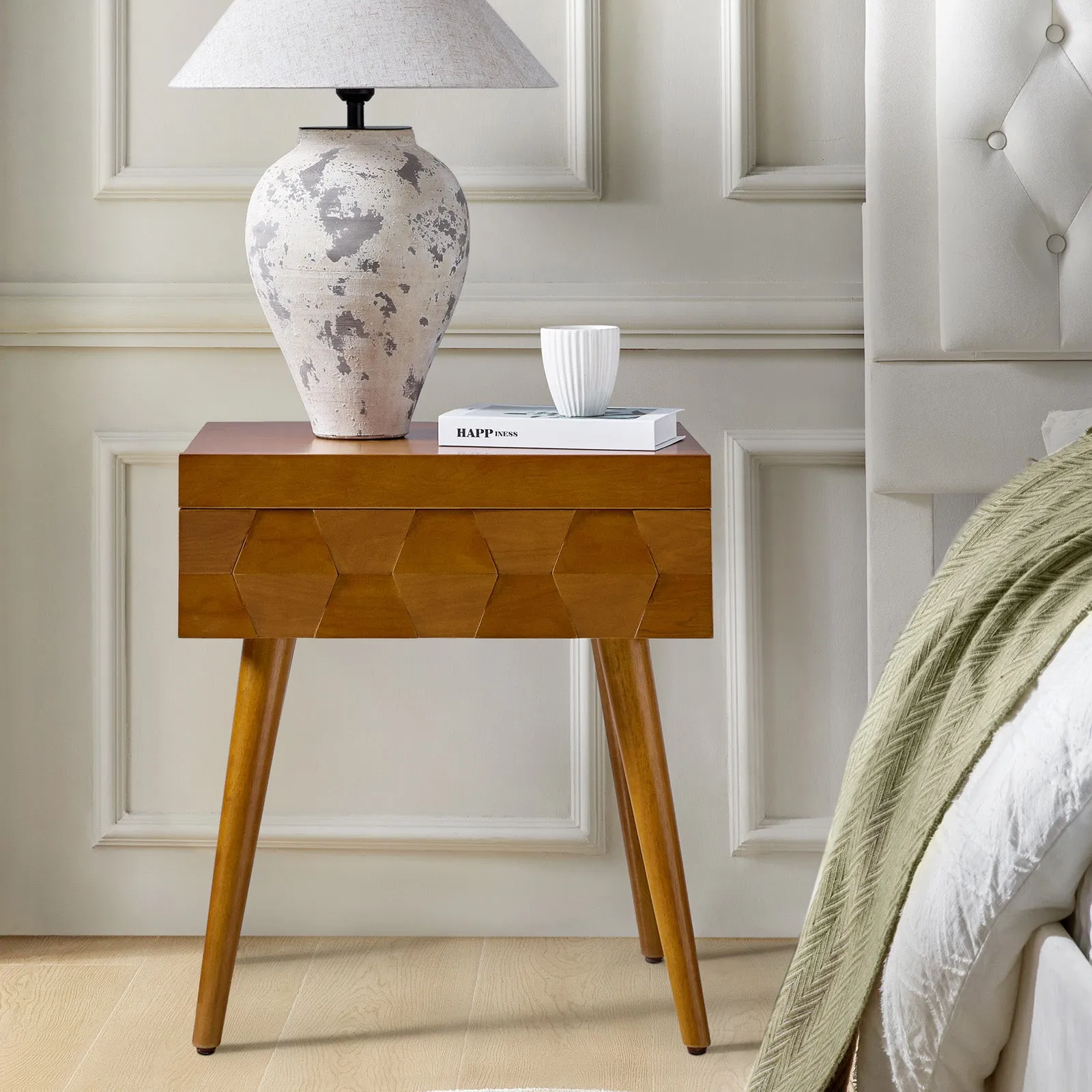 Vivian Mid-century Modern Nightstand with Charging Station