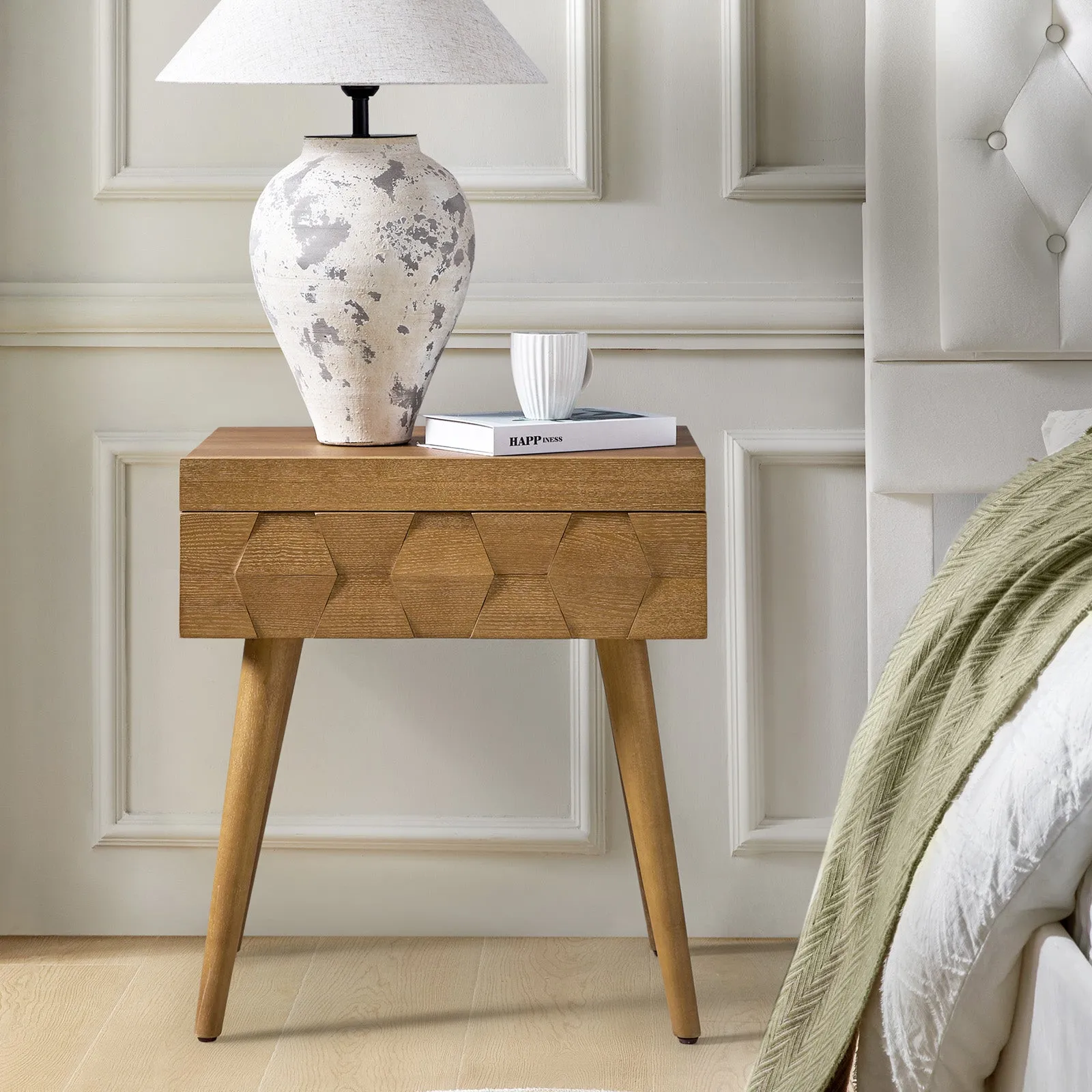 Vivian Mid-century Modern Nightstand with Charging Station