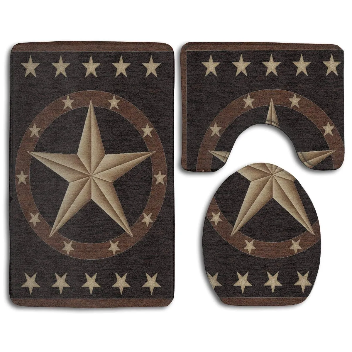 Western Texas Star Soft Comfort Flannel Washroom Mats,Anti-Skid Absorbent Toilet Seat Cover Bath Mat Lid Cover,3pcs/Set Rugs