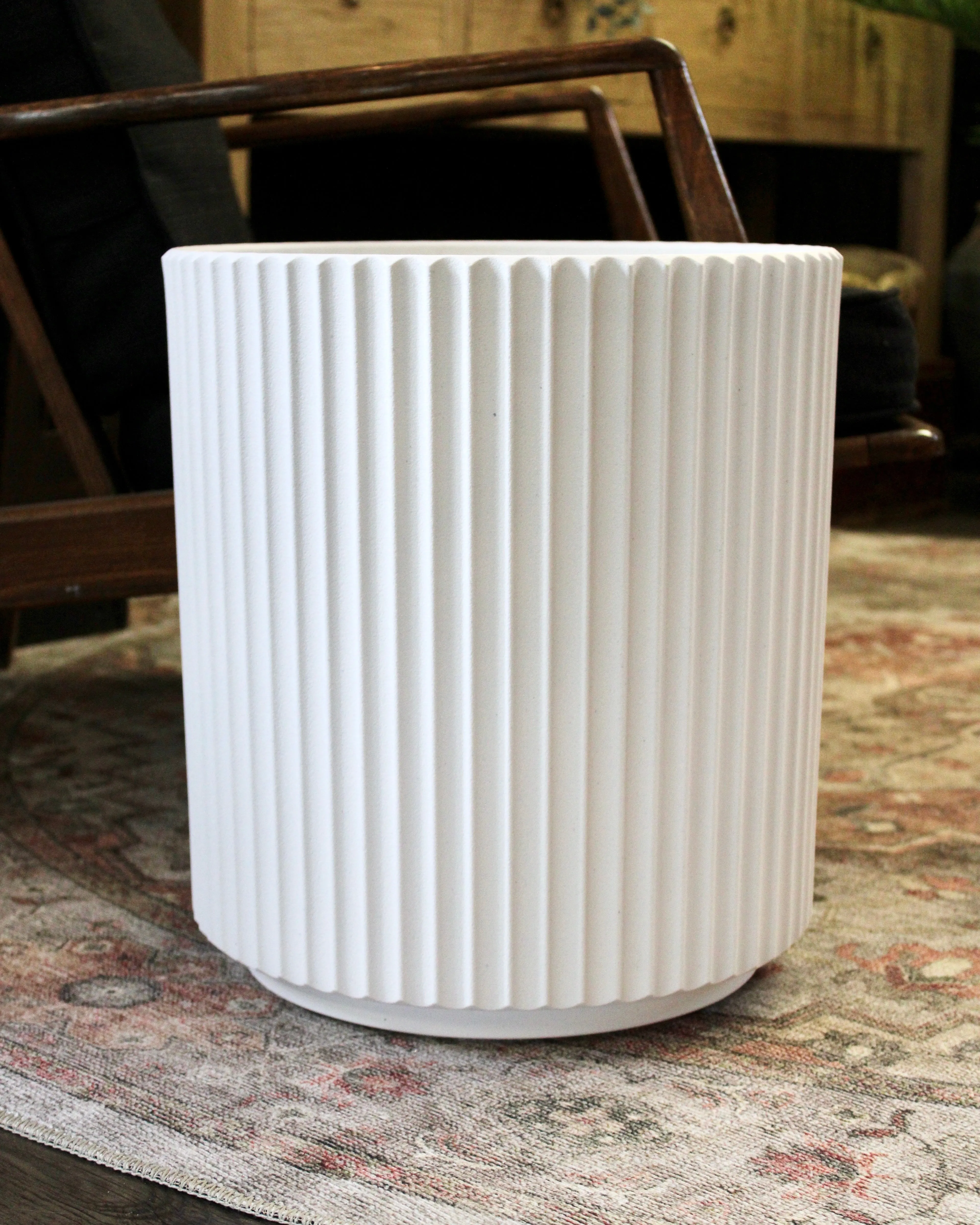 White Fluted Plastic Planter