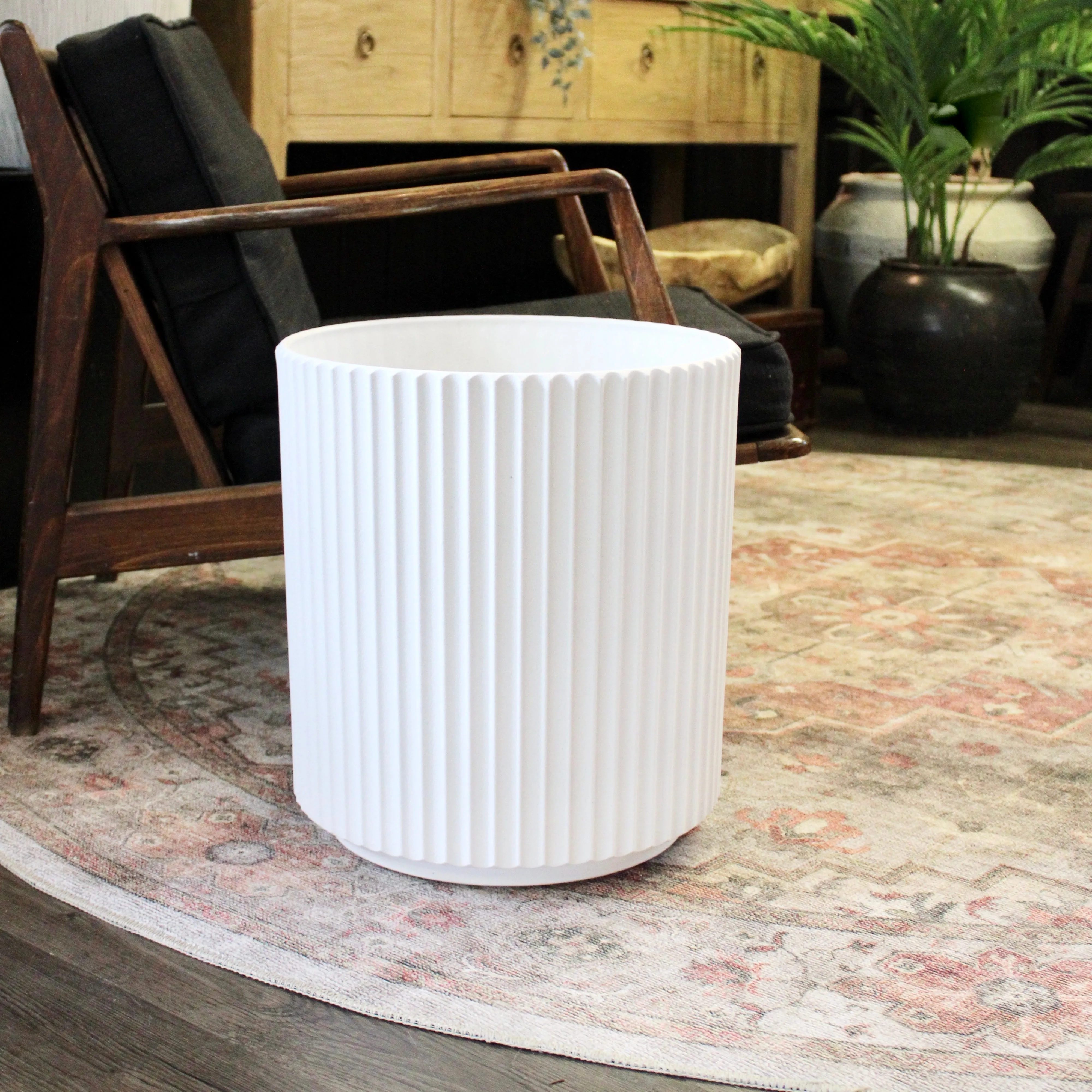 White Fluted Plastic Planter